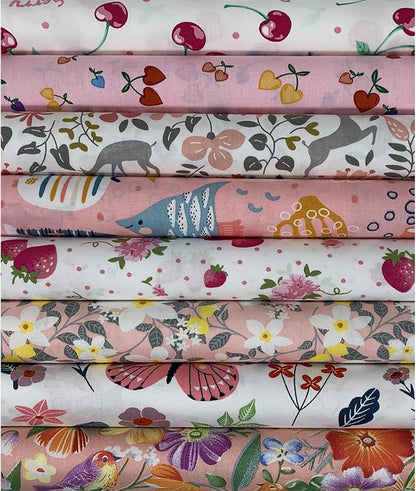 aufodata 8 Pieces 19.6" x 19.6" (50cm x 50cm) Cotton Fabric Squares for Sewing Quilting Patchwork Floral Pattern Precut Fabric for DIY Crafting Artcraft (Pink)