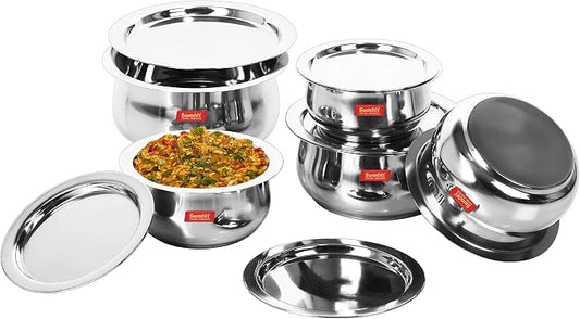 Sumeet Stainless Steel Cookware Set With Lid, 5 Piece (Steel), 2.4 Liter