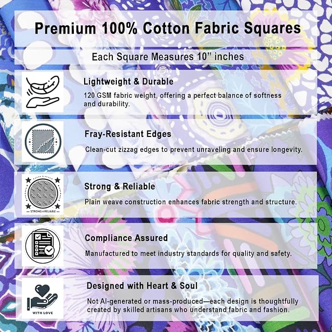 Soimoi 40 Pcs 10 x 10 inches Quilting Fabric Bundles Precut, DIY Cotton Fabric Squares, Printed Layer Cakes Patchwork Materials for Crafts Cloths Decor,Charm Squares for Quilts,Sewing - Blue Harmony