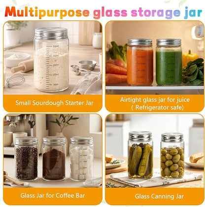 8 oz Small Glass Jars with Airtight Lid 6 pc Round Spice Jars Sugar Coffee Ground Container Storage Canister Bottle Jars for Juice Tea Pantry Yogurt Seasoning Overnight Oatmeal(6×250ml(8.4oz))