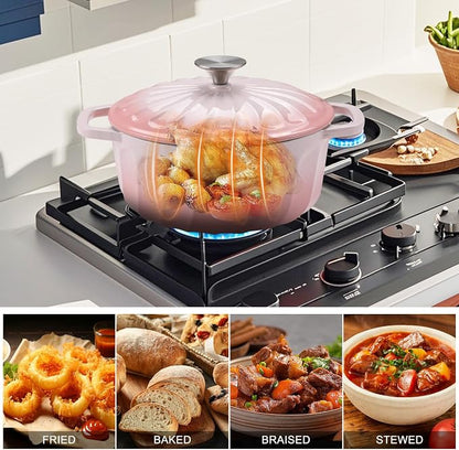 Enameled Cast Iron Dutch Oven Pot with Lid, 3 QT Dutch Oven for Bread Baking, Heavy Duty Cast Iron Pot for Braising, Cook, Bake, Oven Safe across All Cooktops (Pink,3 QT)