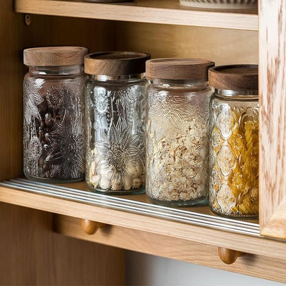 34 OZ Airtight Glass Storage Jar with Bamboo Lid - Vintage Glass Jar Vintage Food Containers Canisters Set for Kitchen Counter & Pantry - Ideal for Sugar, Flour, Coffee, Tea, Candy, Oats, Cereal