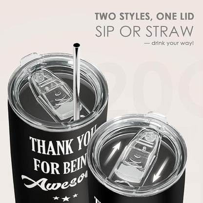 SANDJEST Thank You for Being Awesome Tumbler Gift Set - Birthday, Christmas, Appreciation Inspirational Gifts for Women, Men, Coworkers - 20oz Stainless Steel Insulated Coffee Travel Mug