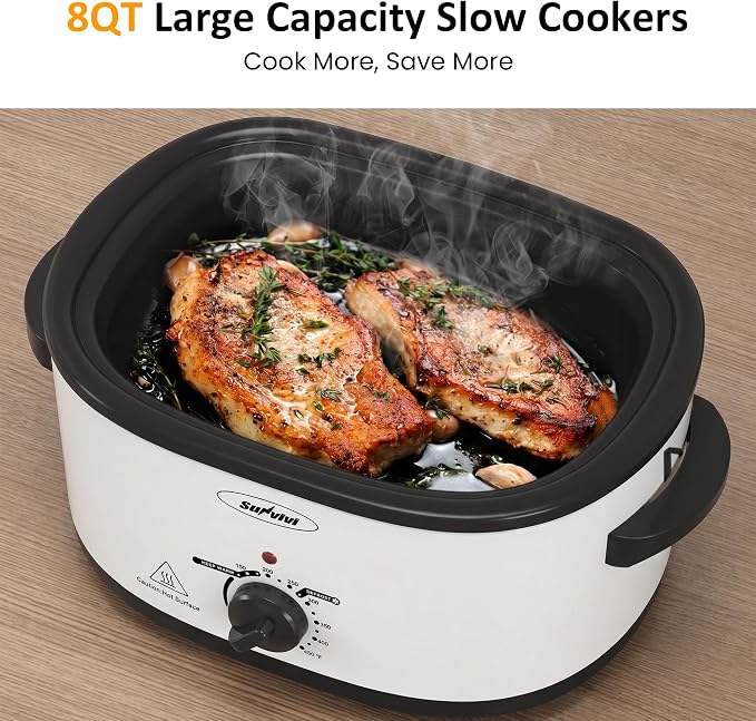 Sunvivi Electric Roaster Oven for Small Families, 8QT Portable Roaster with Self-Basting Lid Defrost & Keep Warm, Adjustable Temp 150°F-450°F for Baking, Slow Cooking, Buffet Serving & RV Camping
