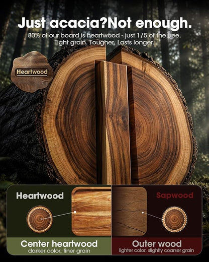 Starkbear Acacia Wood Cutting Board 15x11 Inch, Core-Cut Wooden Chopping Block for Kitchen with Sloped Juice Groove, Sleek Reversible Charcuterie Cheese Serving Tra