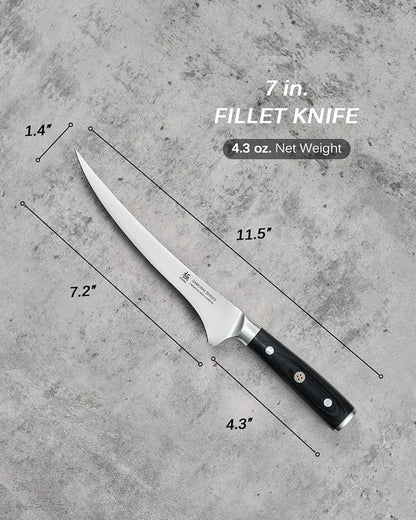 KYOKU 7 in. Japanese Fillet Knife, Samurai Series Fish Boning Knife with Pakkawood Handle, German 1.4116 Stainless Steel Full Tang Fish Deboning, with Protective Sheath & Gift Box