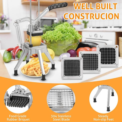 WICHEMI Commercial Vegetable Chopper Dicer with 3 Replacement Blades, Heavy Duty Food Dicer Chopper for Potatoes, Peppers, Mushrooms