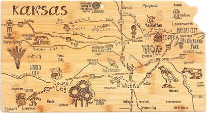 Totally Bamboo Destination Kansas State Shaped Serving and Cutting Board, Includes Hang Tie for Wall Display