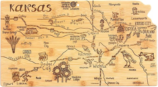Totally Bamboo Destination Kansas State Shaped Serving and Cutting Board, Includes Hang Tie for Wall Display