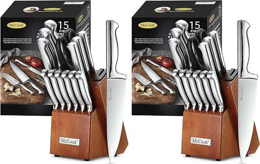 McCook® Knife Sets, German Stainless Steel Kitchen Knife Block Sets with Built-in Sharpener (Pack of 2)