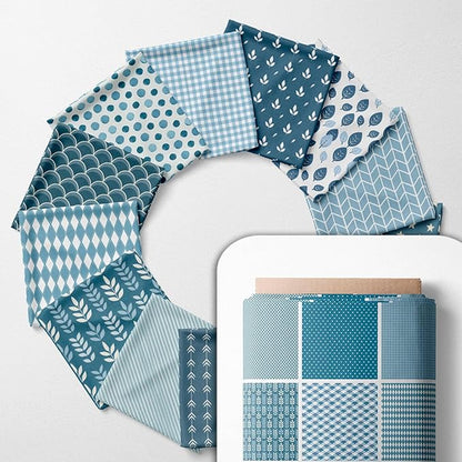 Cotton Satin Patchwork Fabric Panel – 35 Designs, 20×20 cm Squares, Single Piece 150×110 cm, Blue Patchwork Quilt Fabric (Blue Harmony Patchwork Set, 35pcs 8x8 inch)