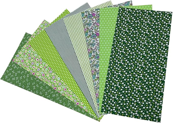 8Pcs 20 x 20 Inch Sewing Fabric Squares, Cotton Crafts Fabric Bundles Floral Patterns Printed Tissue Patchwork Fabrics Square for Quilting, Home Décor, Scrapbooking, Handwork (Green)