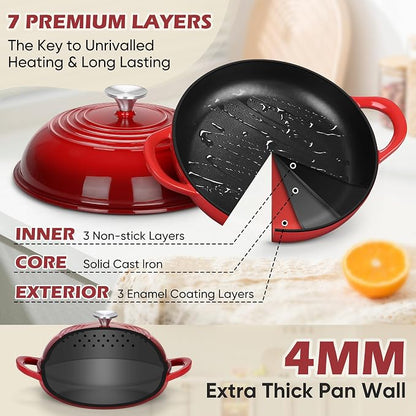 Bread Dutch Oven for Sourdough Baking (5.5 QT), Joyfair Enameled Cast Iron Dutch Oven Pot with Lid, Sourdough Bread Pan with Heavy Duty Dual Handles, Non-Stick & Even Heat, Oven-safe up to 500°F, Red