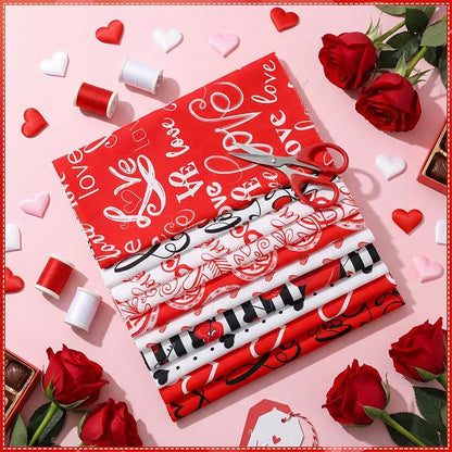 Tatuo 30 Pcs 10 x 10 Inches Valentine Cotton Fabric Bundle Squares Patchwork Red Black Floral Fabric Sewing Quilting Bundles Assorted Pattern Cloth for DIY Scrapbook Craft Making