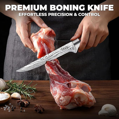 Kitchen Knife Set with Block, 17-Piece Stainless Steel Knife Set, Kitchen Knives Including Chef Knife, Steak Knives, Honing Rod and Kitchen Scissors, Knife Block Set
