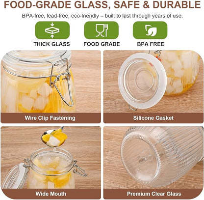 Glass Jars with Airtight Lids, 26oz Glass Storage Jars Set of 6, Thick Food Storage Containers for Pantry Organization, Kitchen Counter, Coffee, Pasta, Cereal