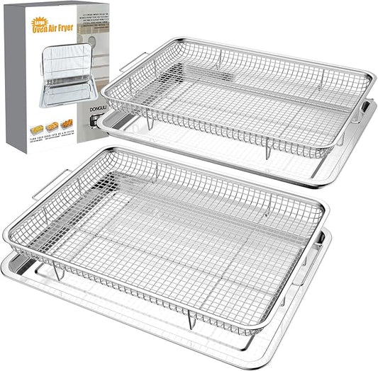 Air Fryer Basket for Oven 12.8"x9.6", 2 Pack Large Air Fryer Basket and Tray Stainless Steel Oven Air Fryer Accessories Pan Rack for Cooking Baking and Broiling