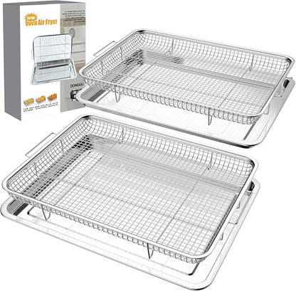 DONGULI Air Fryer Basket Oven - 2 Set Large Air Fryer Basket and Tray Stainless Steel Oven Air Fryer Rack Pan Accessories for Baking 15.4"x11.2"