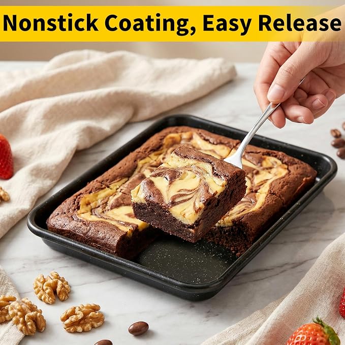 Beasea Small Baking Sheet Pan, 2 Pack 8.5x6.5 Inch Mini Small Cookie Sheets for Individual Baking Cooking Serving, Cookie Roll Cake Brownie Pan Tray for Oven - Black Speckle
