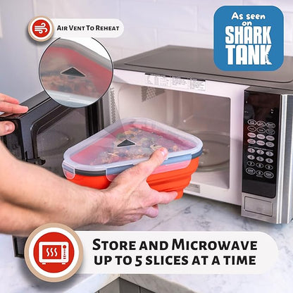 PIZZA PACK The Perfect Reusable Pizza Storage Container with 5 Microwavable Serving Trays - BPA-Free Adjustable Pizza Slice Container to Organize & Save Space, 5 Pack, Party