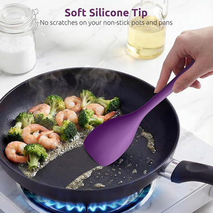 600ºF Heat Resistant Spatula Spoon: U-Taste Flexible Silicone Cooking Scoop Spoonula, Serving Mixing Scraping Food in Non-Stick Pan Cookware, Seamless Multifunctional Kitchen Utensil (Purple)