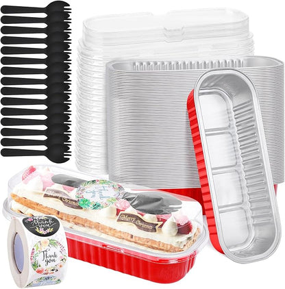 25Pack 6.8Oz Mother's Day Mini Cake Pans Disposable Mini Loaf Pans with Lids and Spoons and Stickers, Aluminum Pans for Baking, Individual Dessert Cups for Sales,Party,Picnics,Celebration