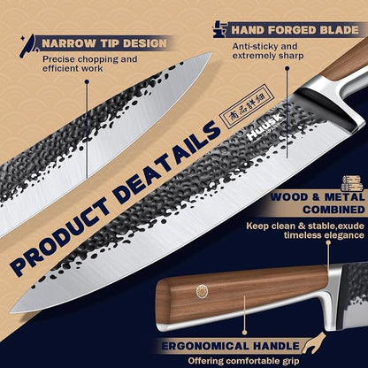 Huusk Japanese Chef Knife 8 Inch Gyuto Kitchen Knife Hand Forged Sushi Knives with Ergonomic Handle Professional Cooking Knife for Cuttting Meat Vegetables Premium Giftbox
