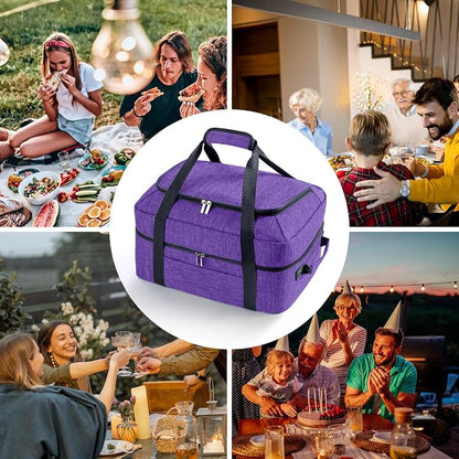 BAGSPRITE Double-Layer Slow Cooker Carrying Bag for 6-8 Quart CrockPot and Hamilton Beach Slow Cooker, Travel Bag with Lid Fastener for Crock-pot, Portable Carrier Case Slow Cooker Bag, Purple