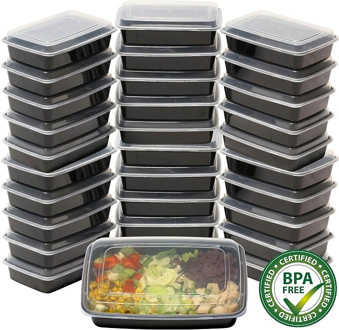 Simple Houseware 32 Pack 28 oz 1-Compartment Reusable Meal Prep Container, BPA-Free Stackable Bento Box - Microwave, Freezer & Dishwasher Safe