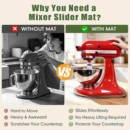 Mixer Slider for Kitchenaid Mixer 4.5-5 Qt Tilt Head Stand Mixer Pine Wood Countertop Appliance Sliding Tray Mover Sliding Caddy for Kitchen Aid Slider Mat Accessories Attachments Brown