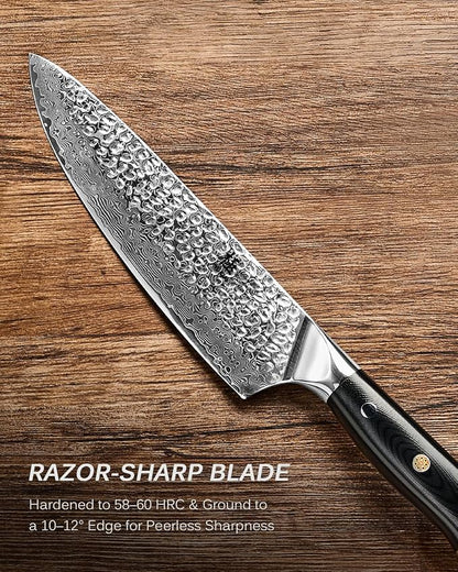 KYOKU Knife Set, Shogun Series 2pc Japanese Style Kitchen Knife Set, 7" Boning 8" Chef Knife with Sheath Gift Box, Professional Sharp Damascus Stainless Steel Knives for Meat Vegetable