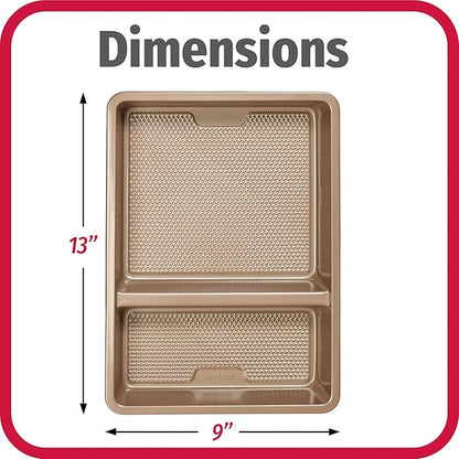 GoodCook 9x13-Inch Nonstick Divided Baking Pan – 2-in-1 Textured Oblong Scratch-Resistant Carbon Steel for Meal Prepping & Sheet-Pan Dinners