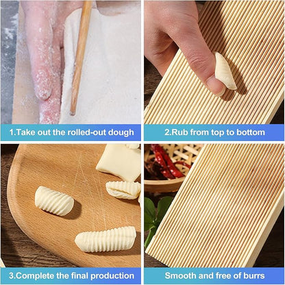 CoguZed Wooden Gnocchi Board Set with Rolling Pin, Professional Gnocchi Maker and Pasta Board for Homemade Garganelli, Natural Wood Paddle for Kitchen Cooking