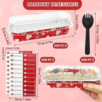 100Pack Mother's Day Mini Cake Pans with Lids – 6.8 oz Heart-Print Mini Loaf Pan for Baking & Gifting Mini Cakes, Pound Cakes, Brownies (Non-Stick, Romantic Design)