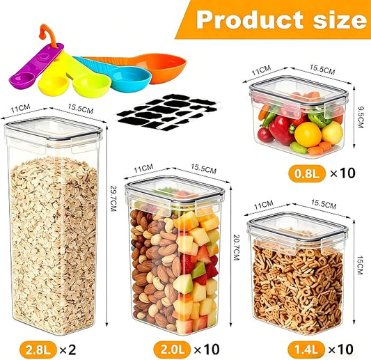 32 Pack Airtight Food Storage Containers with Lids, BPA Free Clear Plastic Pantry Storage Containers, Kitchen Pantry Organizers for Cereal, Flour, Sugar, Dry Food