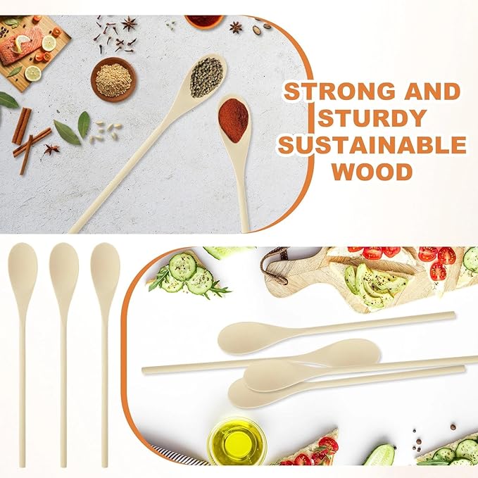 STARVAST 50 Pcs 12 Inch Wooden Spoons for Cooking, Wooden Mixing Spoons Long Handle for Mixing, Stirring or Tasting, Kitchen Utensils for Cooking and Crafts, Personalized Wood Burning