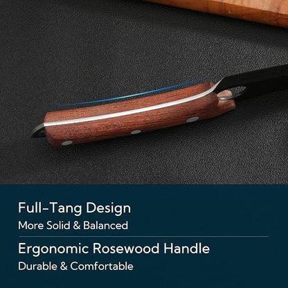 KITCHENDAO Chef Knife 6 Inch Super Sharp Viking Knife with Finger Hole Full Tang Kitchen Knife with Ergonomic Rosewood Handle for Slicing, Deboning and Cutting, Gift Box for Family and Friends