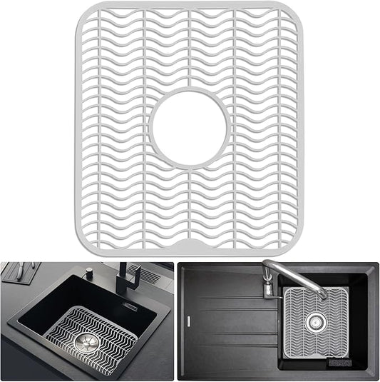 DecorRack White Sink Protectors for Kitchen, Plastic 12" x 11" Dish Rack, Protect Sink from Stains, Damage, Scratches, Dishwasher Safe Grid Mat for Kitchen (White)