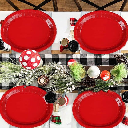 100Pcs Red Oval Paper Plates 10"x12" Large Heavy Duty Red Party Plates Disposable Patriotic Platters for 4th of July Independence Day World Cup Holiday BBQ Picnic Wedding Birthday Party Decor Supplies