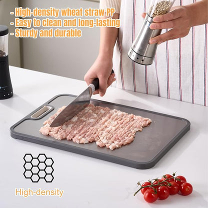 Dual-Sided Titanium Cutting Board with Wheat Straw PP Side for Kitchen, Medium Compact Non-Slip Chopping Board 15.2 x 10.5 inch