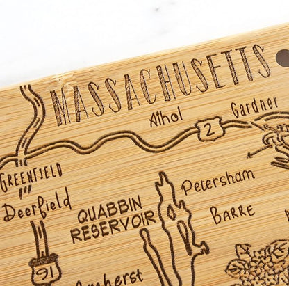 Totally Bamboo Destination Massachusetts State Shaped Serving and Cutting Board, Includes Hang Tie for Wall Display
