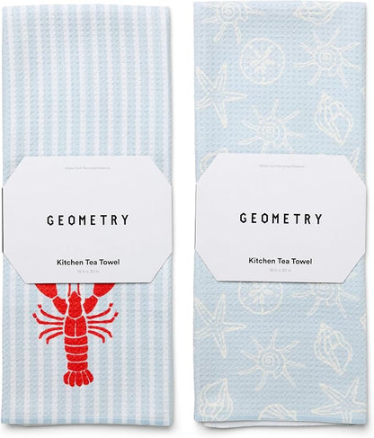 GEOMETRY Tea Towels – Spring & Summer Collection – Quick-Dry, Ultra-Absorbent, Reusable Microfiber Kitchen Towels for Drying & Cleaning - Lobster Bay - 2 Pack