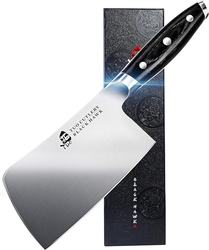 TUO Meat Cleaver, 6 Inch Heavy Duty Chopper Knife for Butcher & Kitchen, High Carbon German Steel, Full Tang Handle, Gift Box - Black Hawk Series