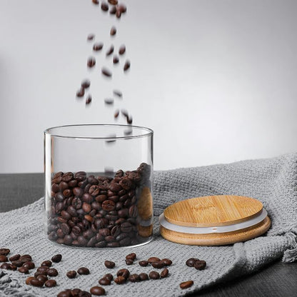 MOLFUJ 960 ML / 32 FL Oz Glass Storage Container with Wood Lid, Stackable Clear Decorative Organizer Bottle Canister Pantry Jar with Air Tight Wooden Lid for Food, Coffee, Candy, Sugar, Salt, Tea