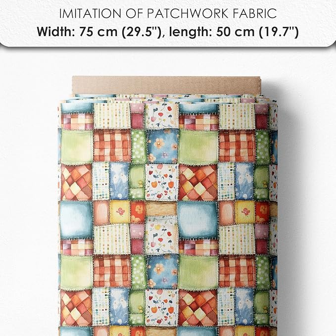 Patchwork Cozy Cottage Cotton Fabric Panel – 6 Designs (10×10 inch Each) + Bonus Sheet 29.5×19.6 inch, 100% Cotton 140 GSM, Made in Türkiye