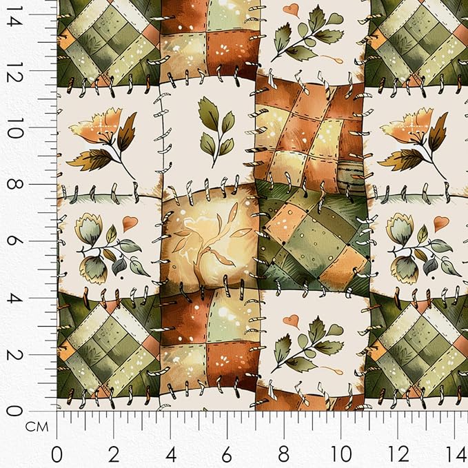 Rustic Patchwork Cotton Fabric Panel – 6 Designs (10"×10" inch Each) + Bonus Patchwork Sheet 29.5"×19.6" inch, 100% Cotton 140 GSM