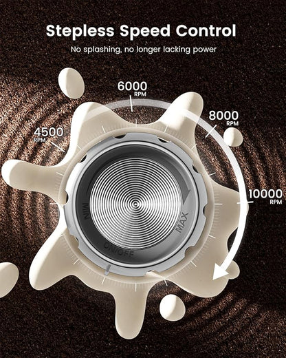 Maestri House Rechargeable Milk Frother with Stepless Speed Control, Handheld Electric Foam Maker Waterproof Drink Mixer Foamer with Stainless Steel Stand & Whisks