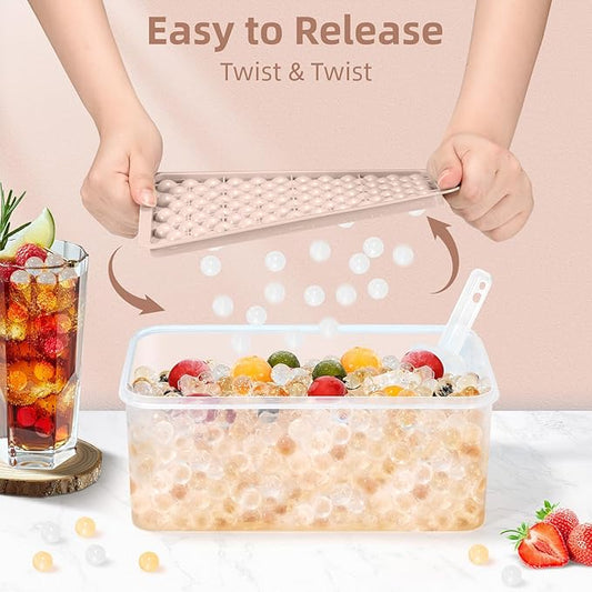 WIBIMEN Mini Ice Cube Trays, 0.55” Tiny Pebble Ice for Iced Coffee & Cocktails, Fast Chill, Easy Twist Release, Stackable with Lid & Storage Bin (4 Pack, Pink)