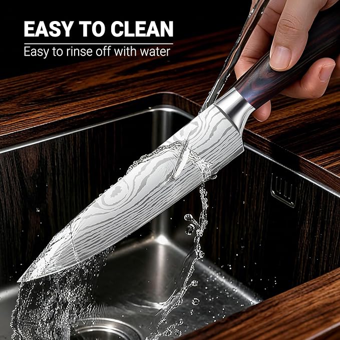 Chef Knife 8 Inch Kitchen Knife - Ultra Sharp Japanese High-Carbon Steel Chefs Knife, Professional Cooking Knives with Ergonomic Wood Handle & Gift Box