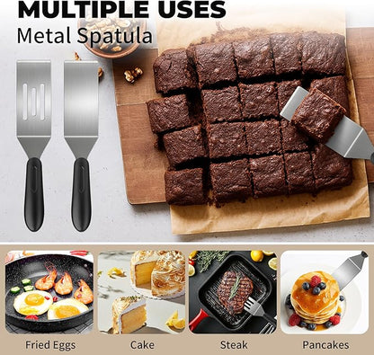2Pcs Stainless Steel Spatula Set,Mini Serving Spatula for Kitchen Use,Metal Spatula for Cooking with Heat Resistant Handle,Metal Spatulas for kitchen use for Pancakes、Lasagna、Brownies (4PCS)